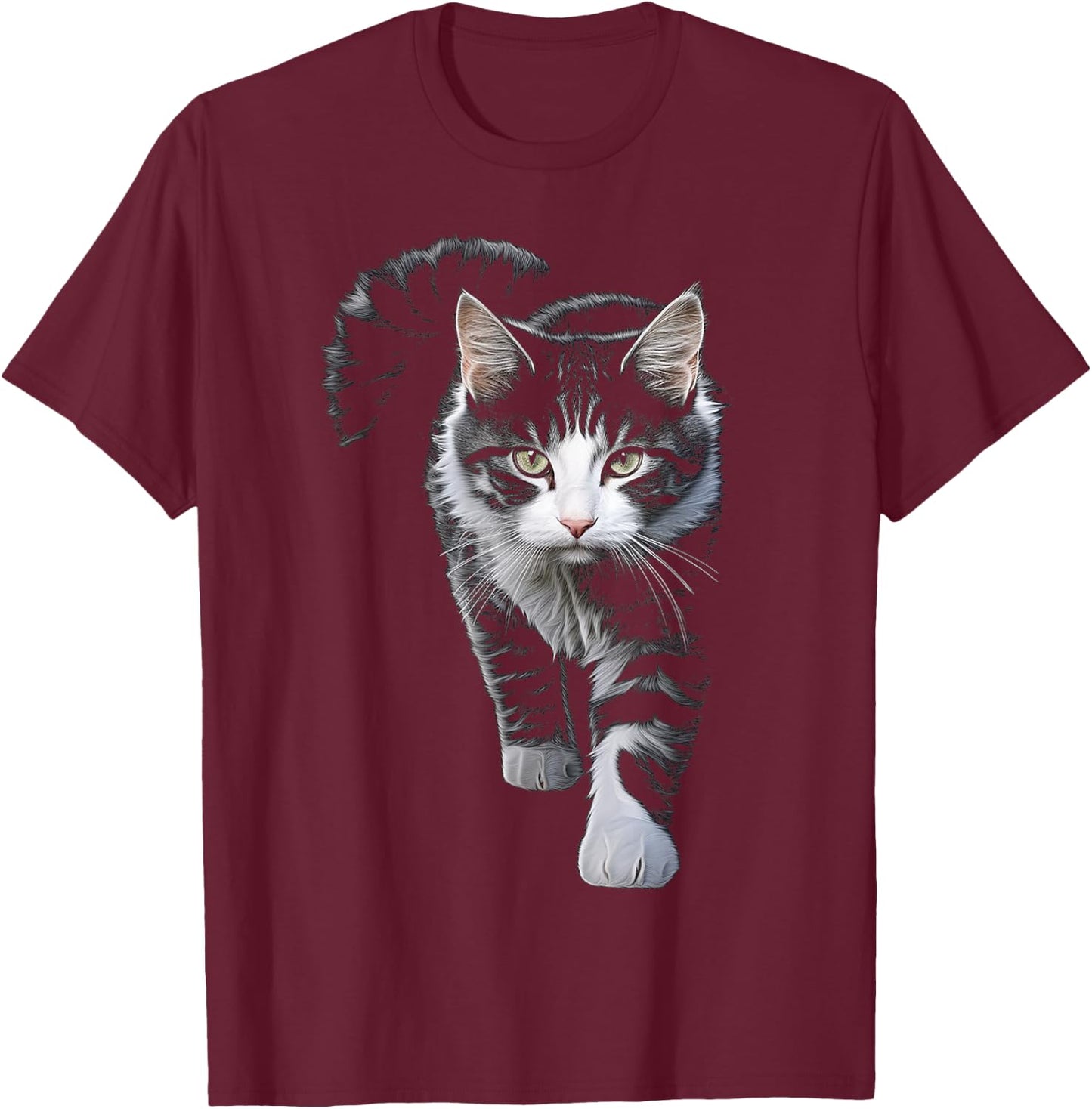 Cat Drawing Animal Art Motif Cat , black T-Shirt - T-Shirt | Maroon