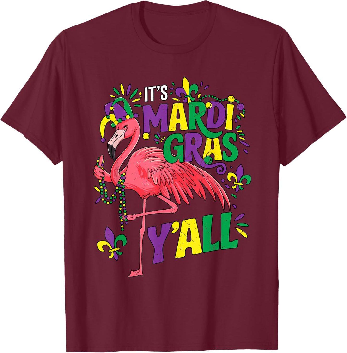 Funny Flamingo Mardi Gras Carnival Party Outfit Kids T-Shirt - T-Shirt | Maroon