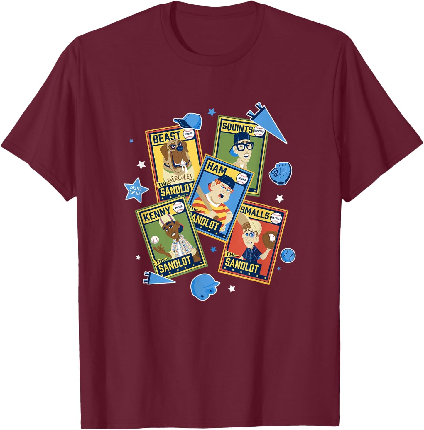 The Sandlot Character Trading Cards Collect Em All T-Shirt - T-Shirt | Maroon