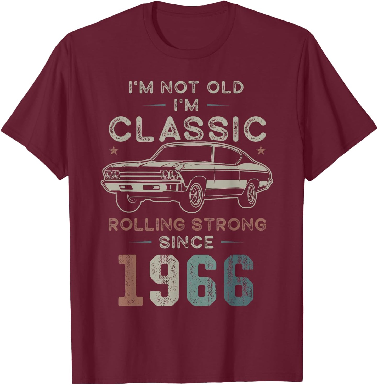 Born in 1966, 60th Birthday Classic Car T-Shirt - T-Shirt | Maroon
