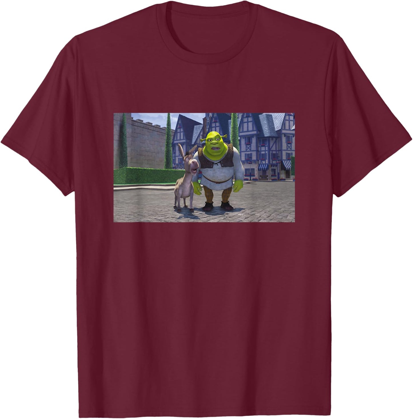Shrek Iconic Donkey & Shrek Photo Scene Big Chest Poster , black T-Shirt - T-Shirt | Maroon