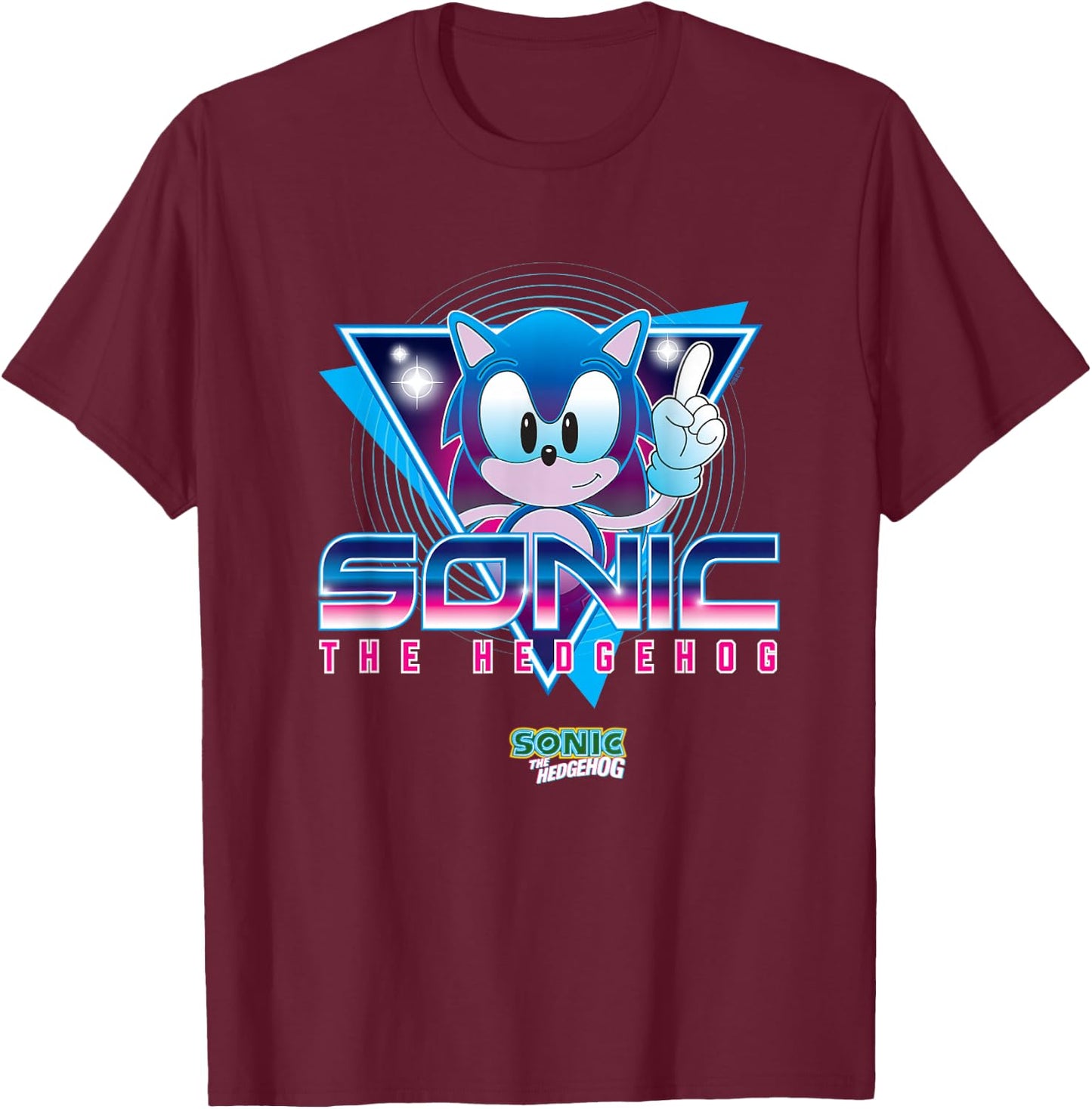 Sonic The Hedgehog Sonic Retro Neon Logo T-Shirt - T-Shirt | Maroon