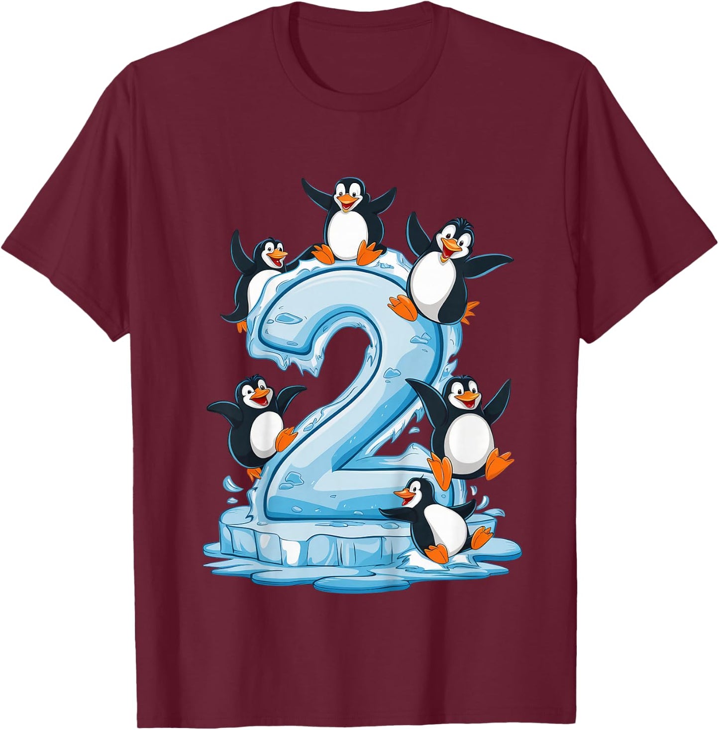 Kids Penguins 2nd Birthday Boys Girls 2 Years Penguin , black T-Shirt - T-Shirt | Maroon