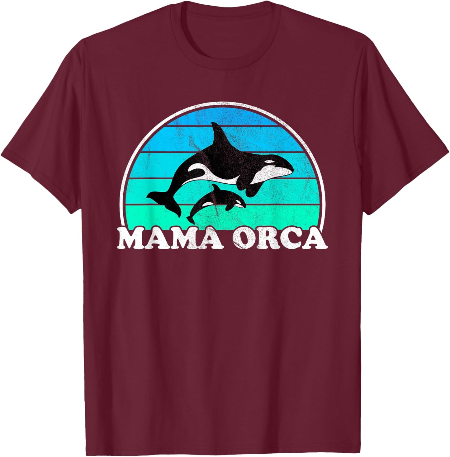 Mama Orca - Orcas Whale Mother Sea Ocean Retro Mom T-Shirt - T-Shirt | Maroon