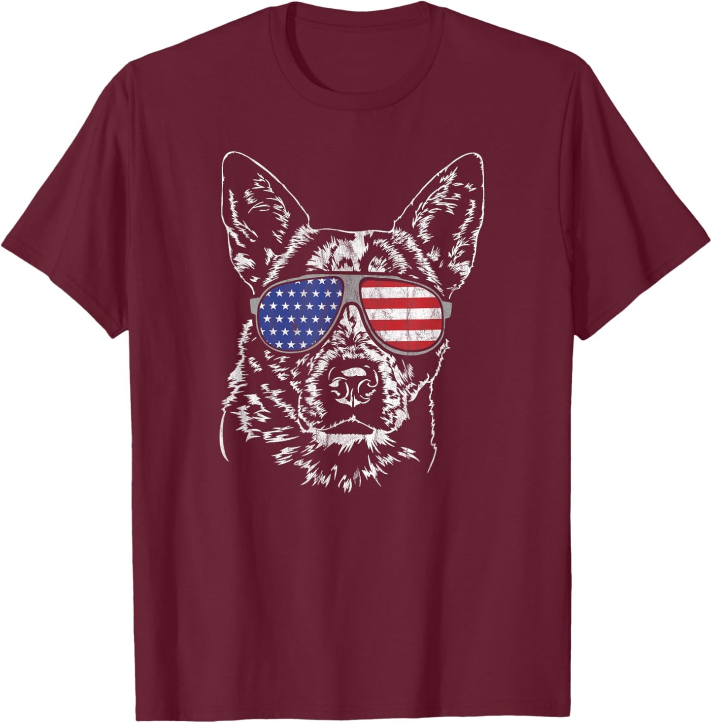 Funny Proud Cattle Dog Heeler American Flag Gift T-Shirt - T-Shirt | Maroon