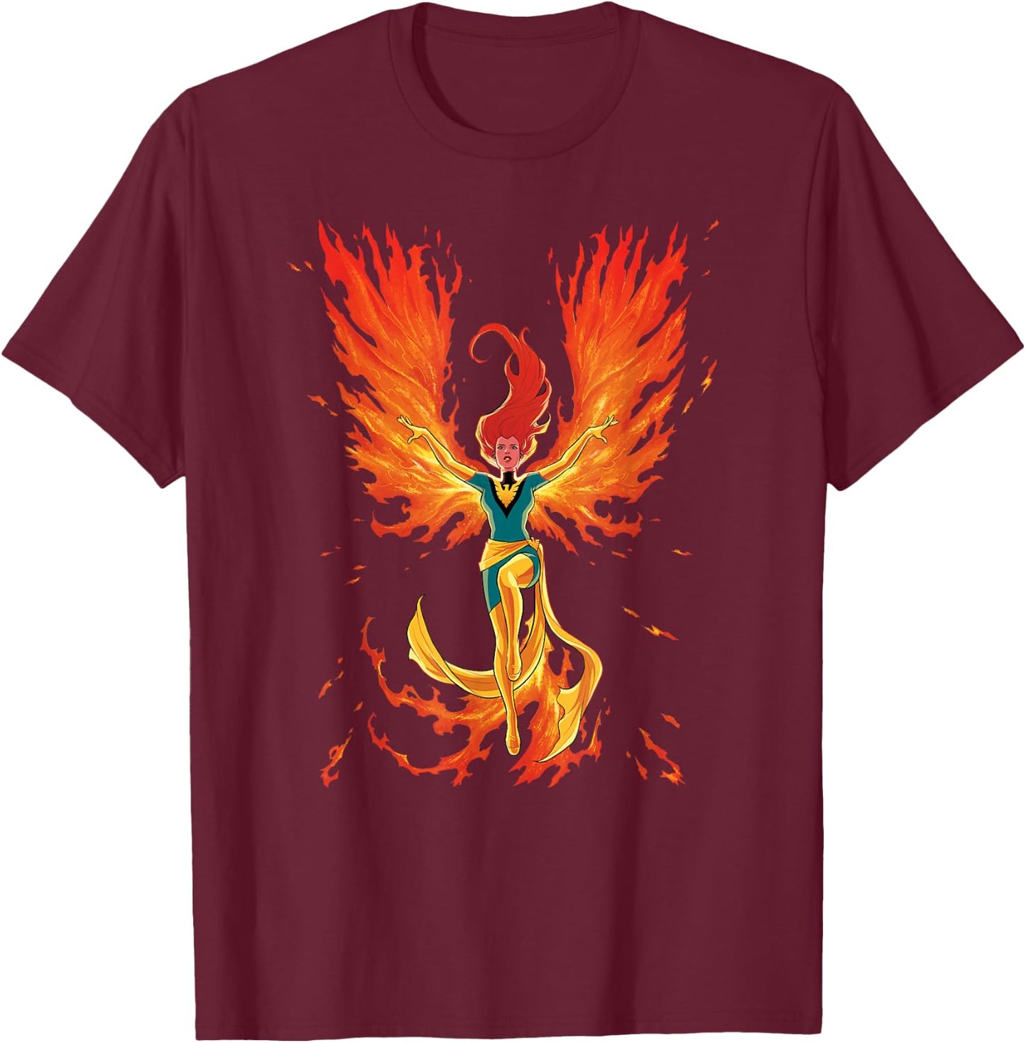 Marvel X-Men Jean Grey Phoenix Cosmic Flames T-Shirt - T-Shirt | Maroon
