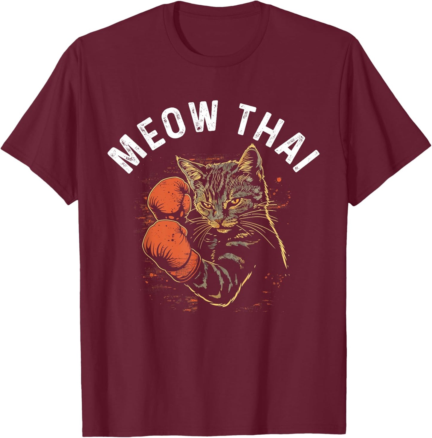 Meow Thai Funny Muay Thai Boxing Cat Martial Arts MMA Boxer T-Shirt - T-Shirt | Maroon