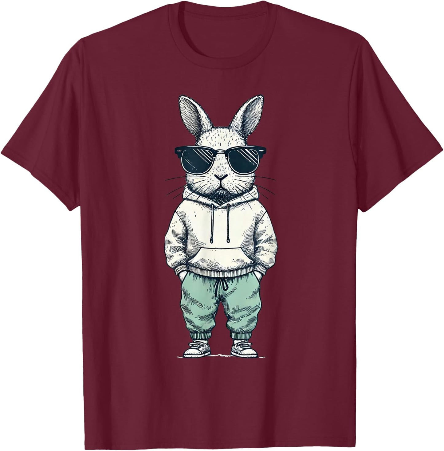 Boys Easter Shirt Bunny Rabbit with Sunglasses Kids T-Shirt - T-Shirt | Maroon