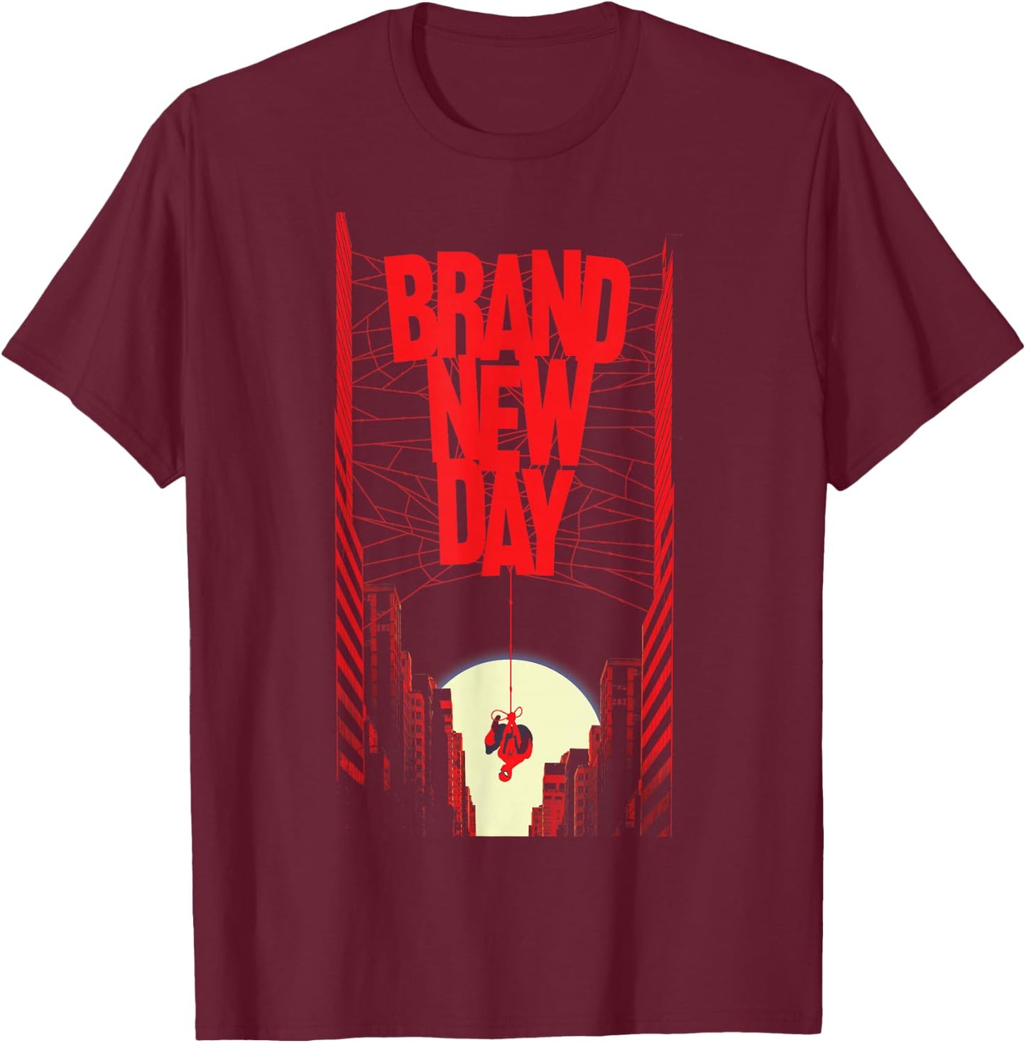 Marvel Studios Spider-Man: BND Movie 2026 City Web Title T-Shirt - T-Shirt | Maroon