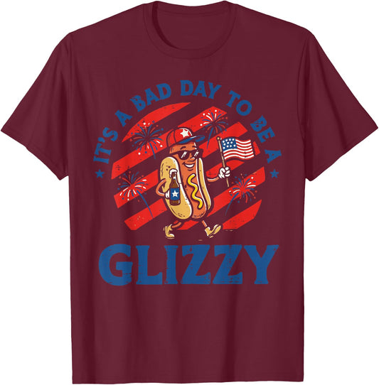 Bad Day to Be A Glizzy 4th of July Hotdog US Flag Women Men T-Shirt - T-Shirt | Maroon