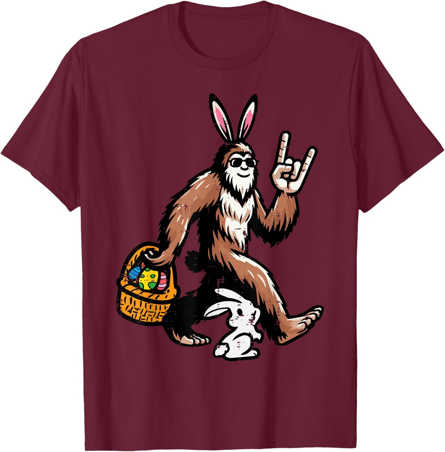 Easter Bigfoot Rock Bunny Sasquatch Rocker Men Boys Kids T-Shirt - T-Shirt | Maroon