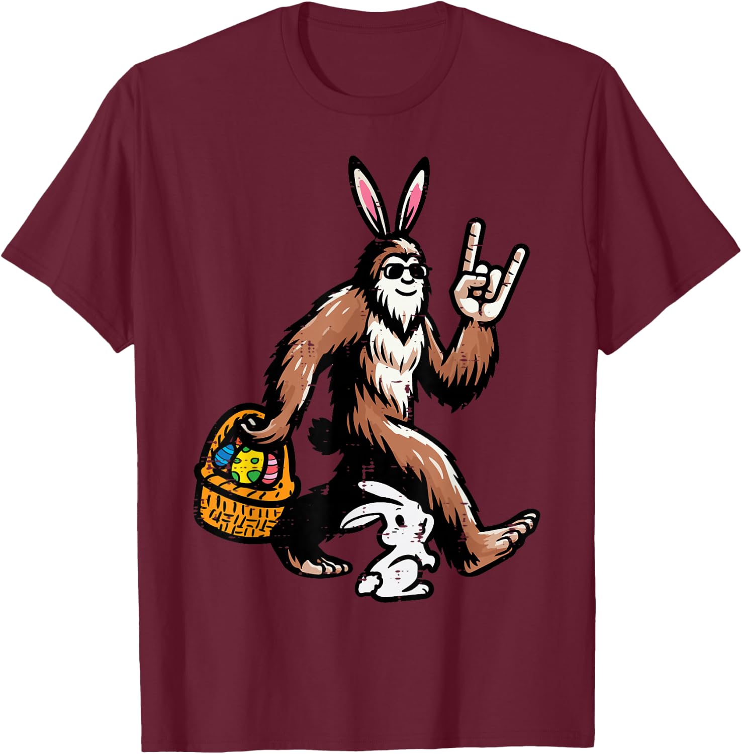Easter Bigfoot Rock Bunny Sasquatch Rocker Men Boys Kids T-Shirt - T-Shirt | Maroon