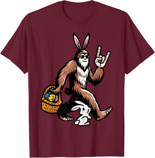 Easter Bigfoot Rock Bunny Sasquatch Rocker Men Boys Kids T-Shirt - T-Shirt | Maroon