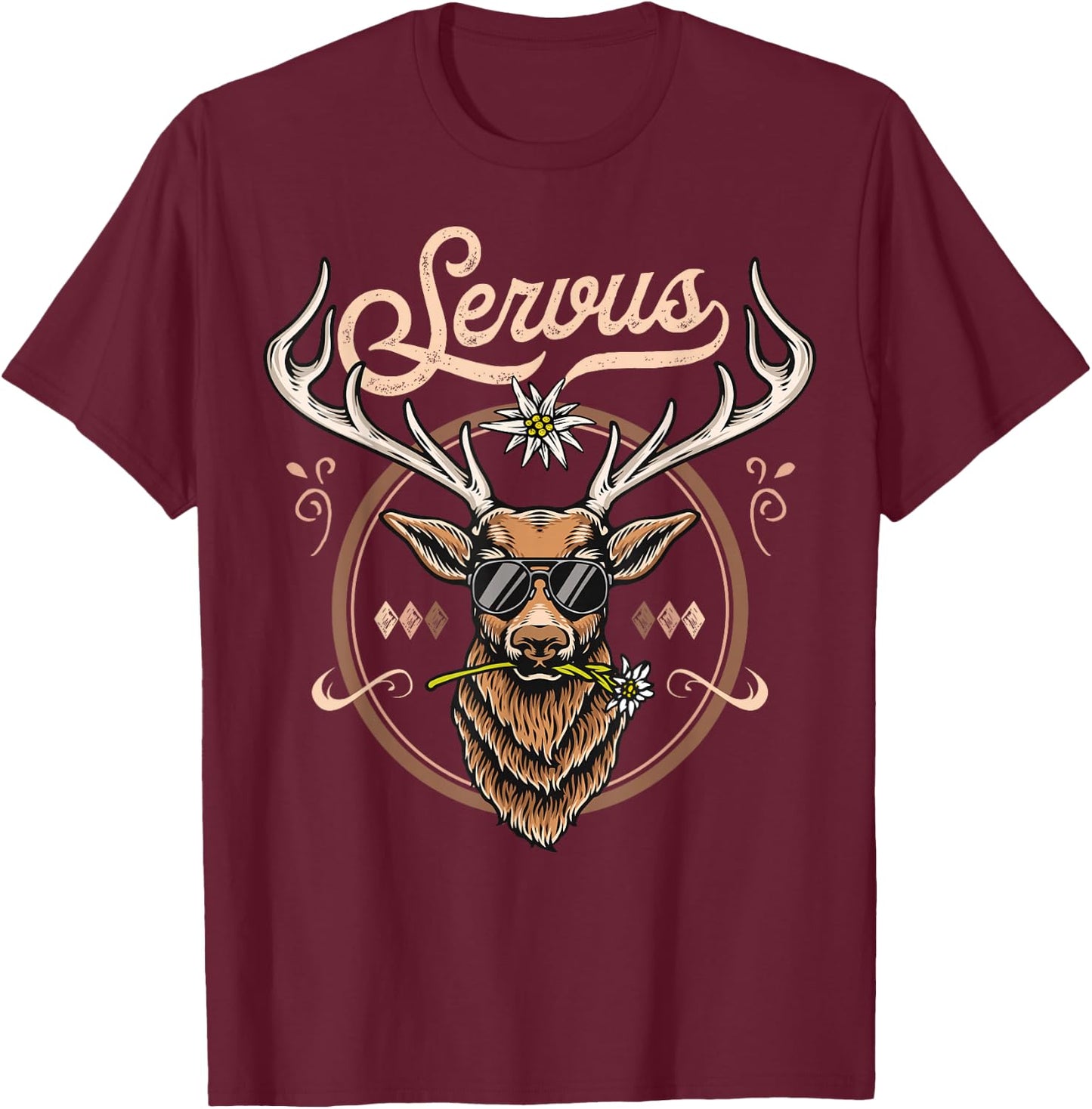 Passend für Oktoberfest Herren Trachtenshirt Servus Trachten T-Shirt - T-Shirt | Maroon