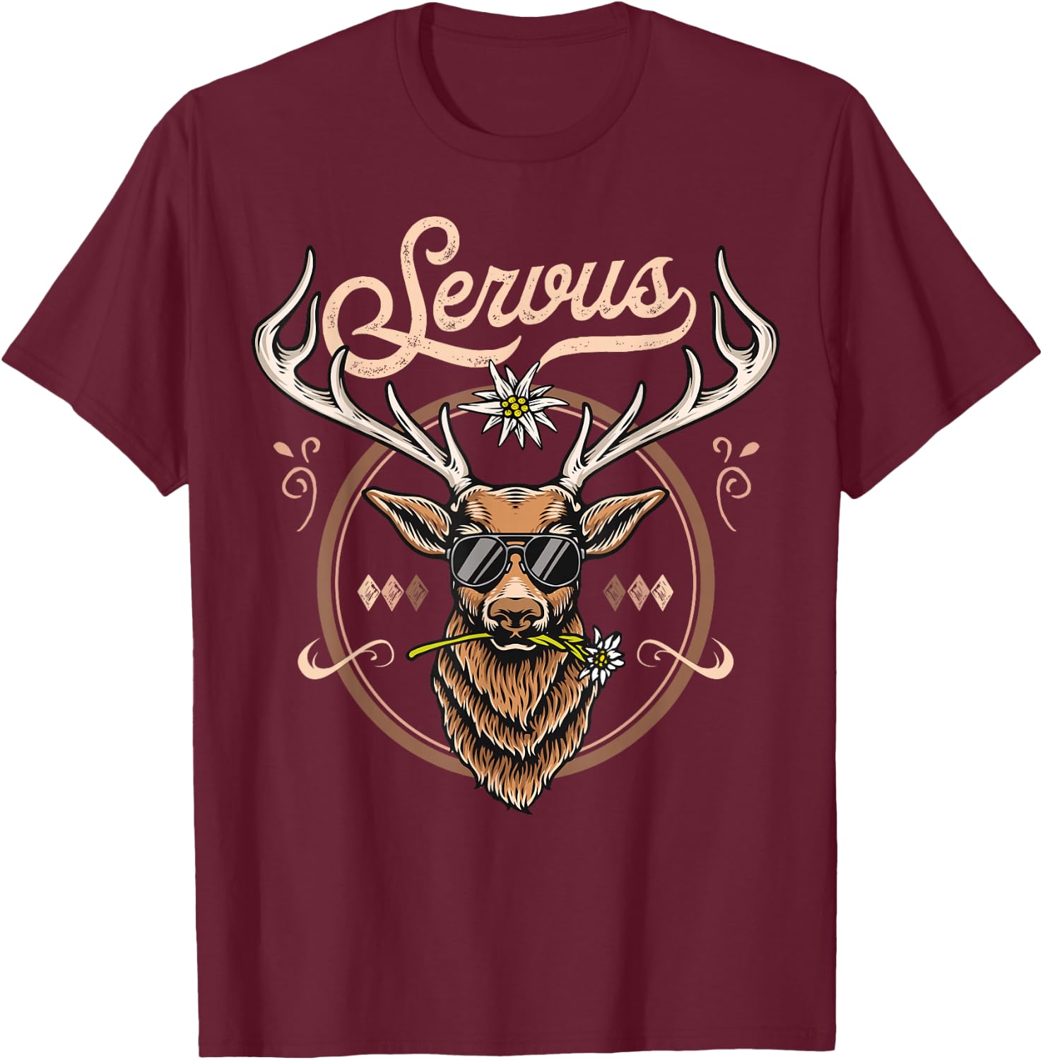 Passend für Oktoberfest Herren Trachtenshirt Servus Trachten T-Shirt - T-Shirt | Maroon