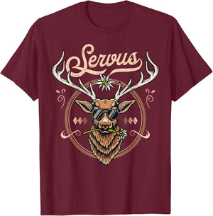 Passend für Oktoberfest Herren Trachtenshirt Servus Trachten T-Shirt - T-Shirt | Maroon