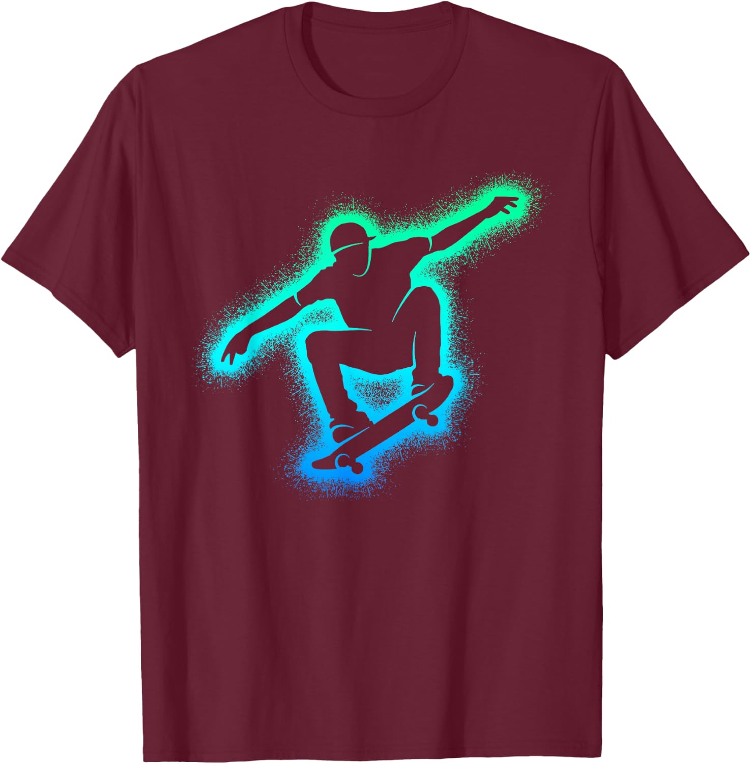 Skate Skateboarder Skater Child Man Boy Skateboard , Black, S T-Shirt - T-Shirt | Maroon