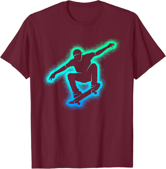 Skate Skateboarder Skater Child Man Boy Skateboard , Black, S T-Shirt - T-Shirt | Maroon