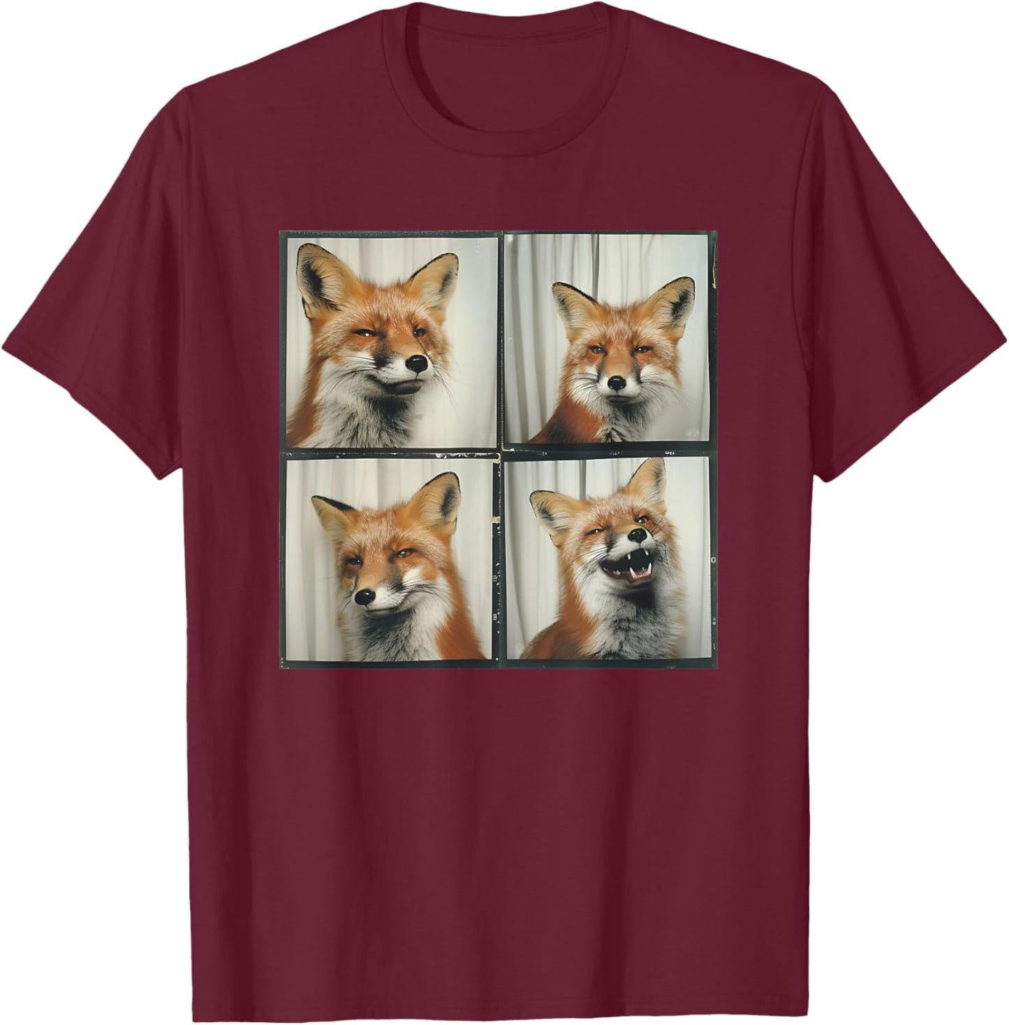 Fox Face Portrait Funny Animal Photobooth Laughing Fox T-Shirt - T-Shirt | Maroon