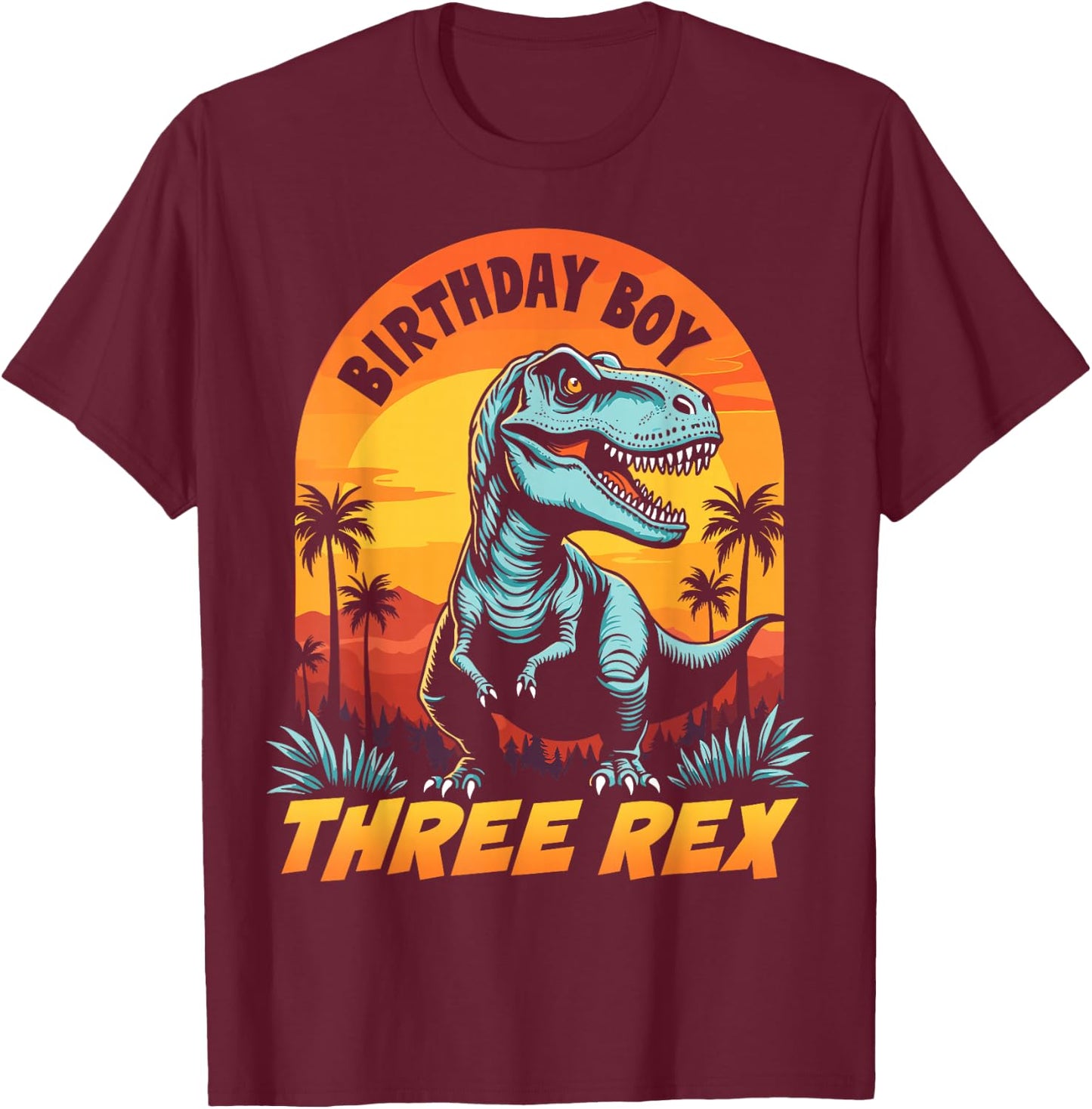 Three Rex T-Rex Boys 3rd Birthday Dinosaur Party Dino Lover T-Shirt - T-Shirt | Maroon