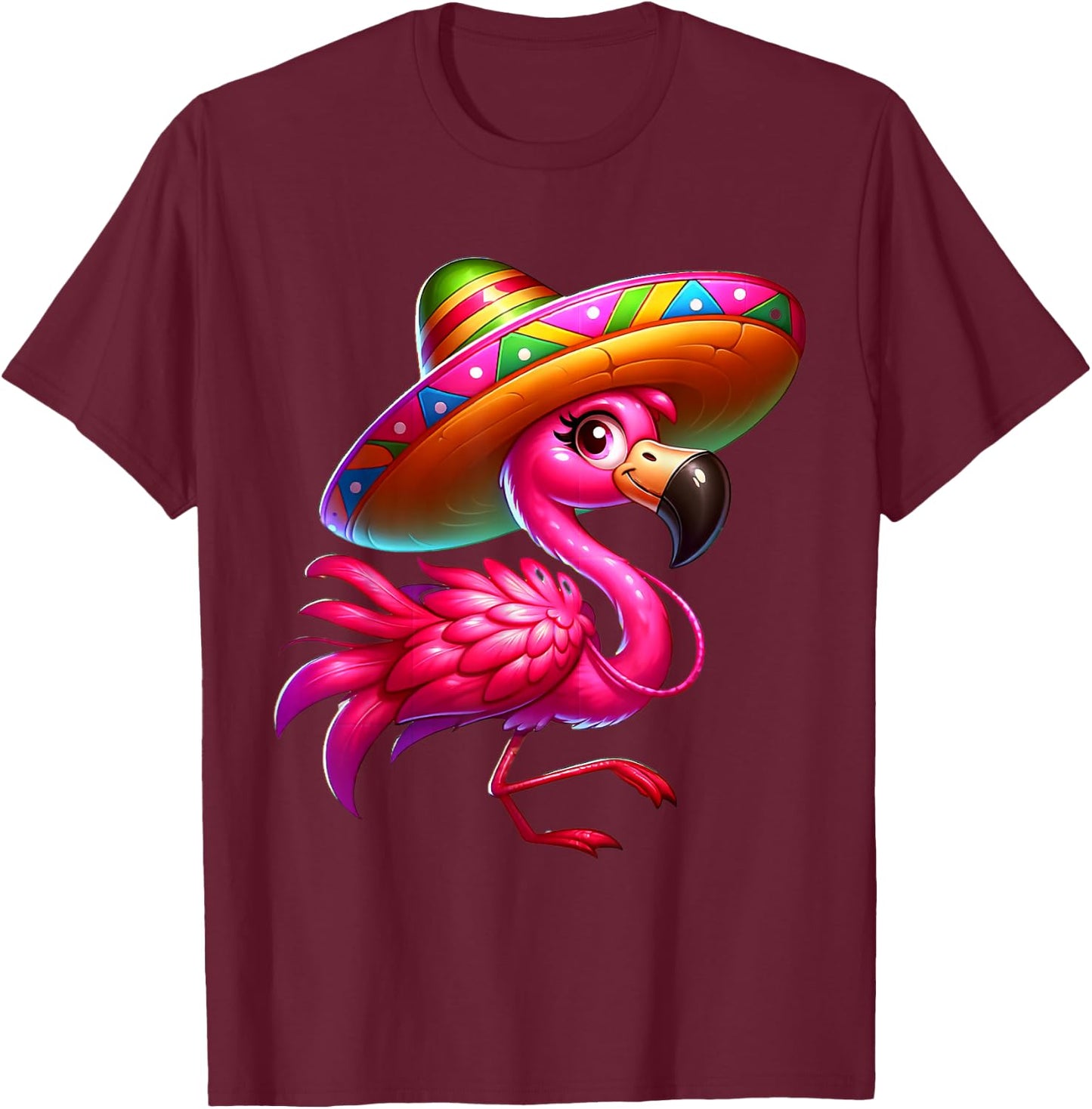 Cinco de Mayo Flamingo Wearing Mexican Sombrero Men Women T-Shirt - T-Shirt | Maroon