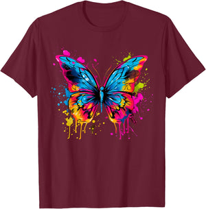 Cool Colorful Butterfly Head Graphic T-Shirt - T-Shirt | Maroon
