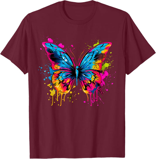 Cool Colorful Butterfly Head Graphic T-Shirt - T-Shirt | Maroon