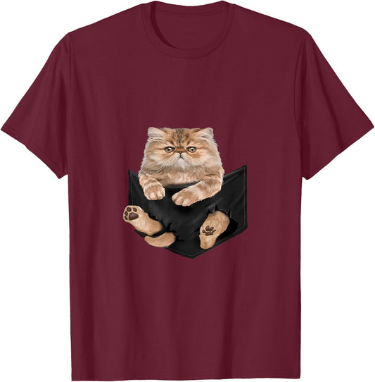 Cat Lovers Gifts Persian In Pocket Funny Kitten Face T-Shirt - T-Shirt | Maroon
