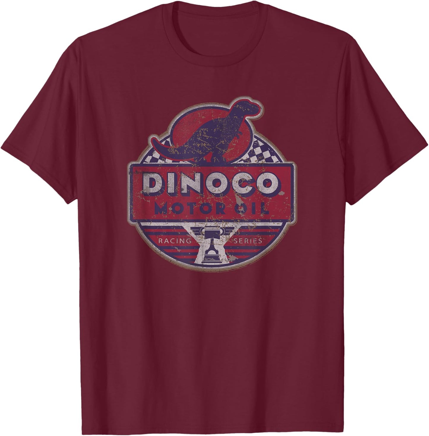 Disney Pixar Cars Dinoco Motor Oil Faded Sign T-Shirt - T-Shirt | Maroon