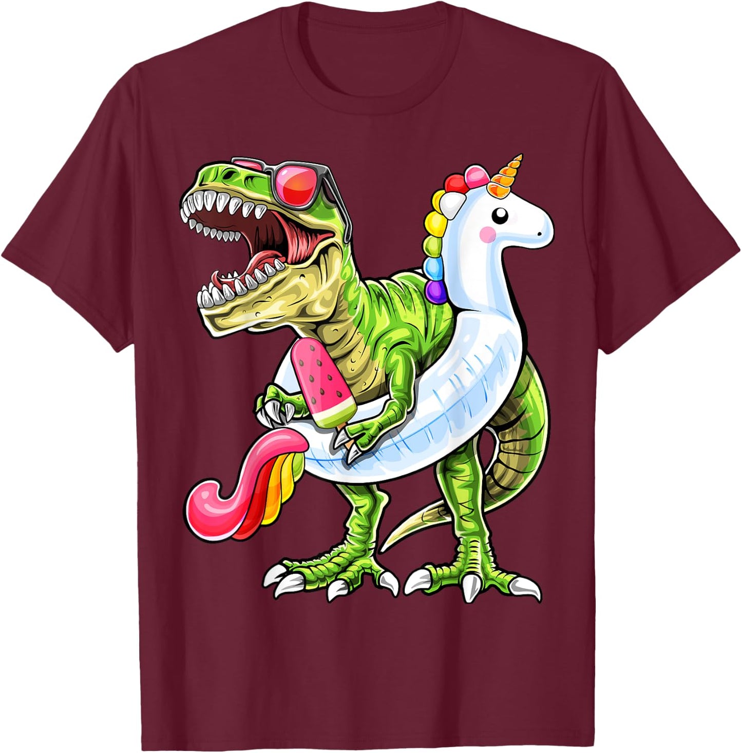 Pool Party T Rex Dinosaur Unicorn Float Summer Shirt Gift T-Shirt - T-Shirt | Maroon