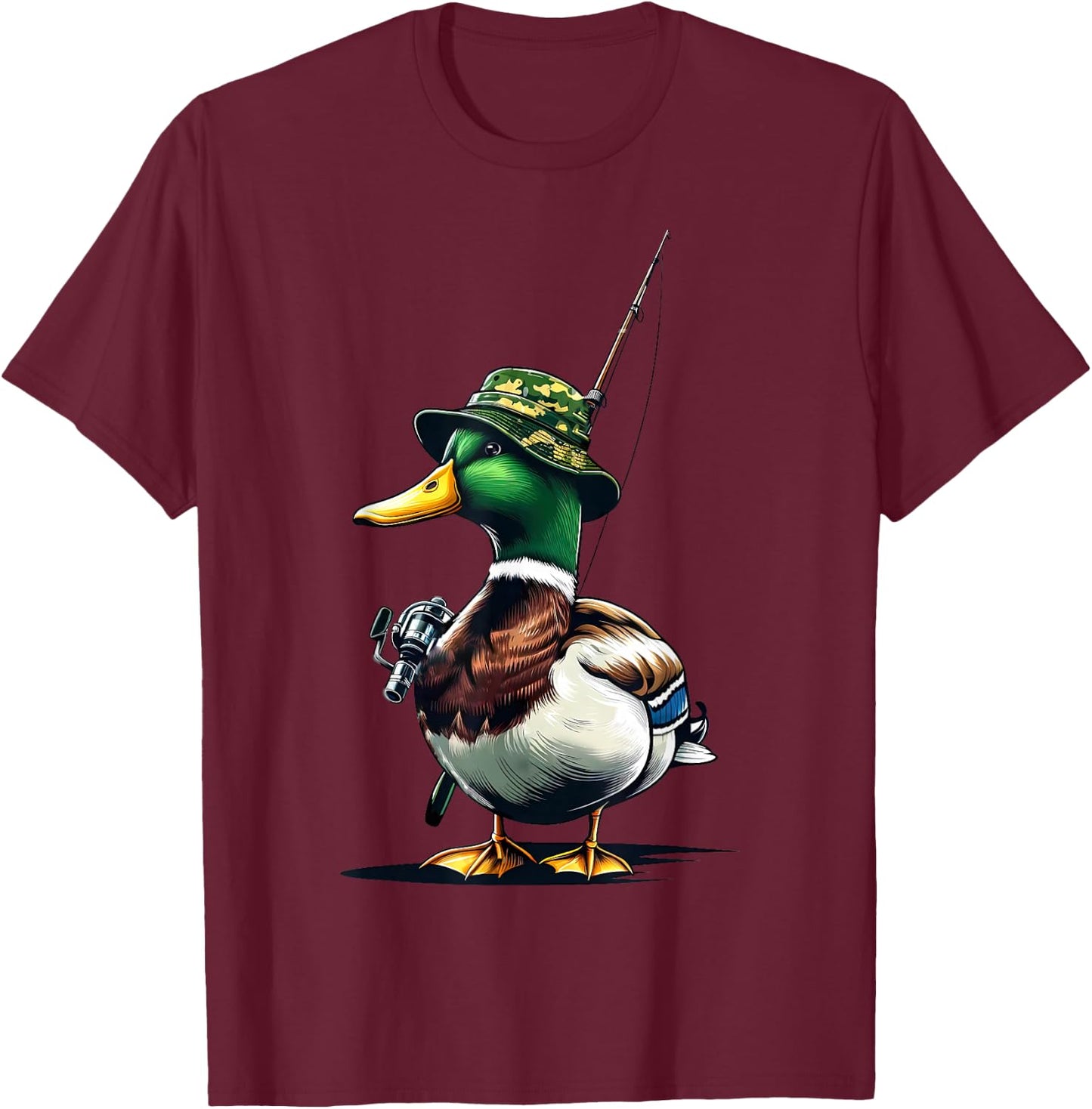 Fishing Mallard Duck Funny Cool Fishing Fisherman Men Boys T-Shirt - T-Shirt | Maroon