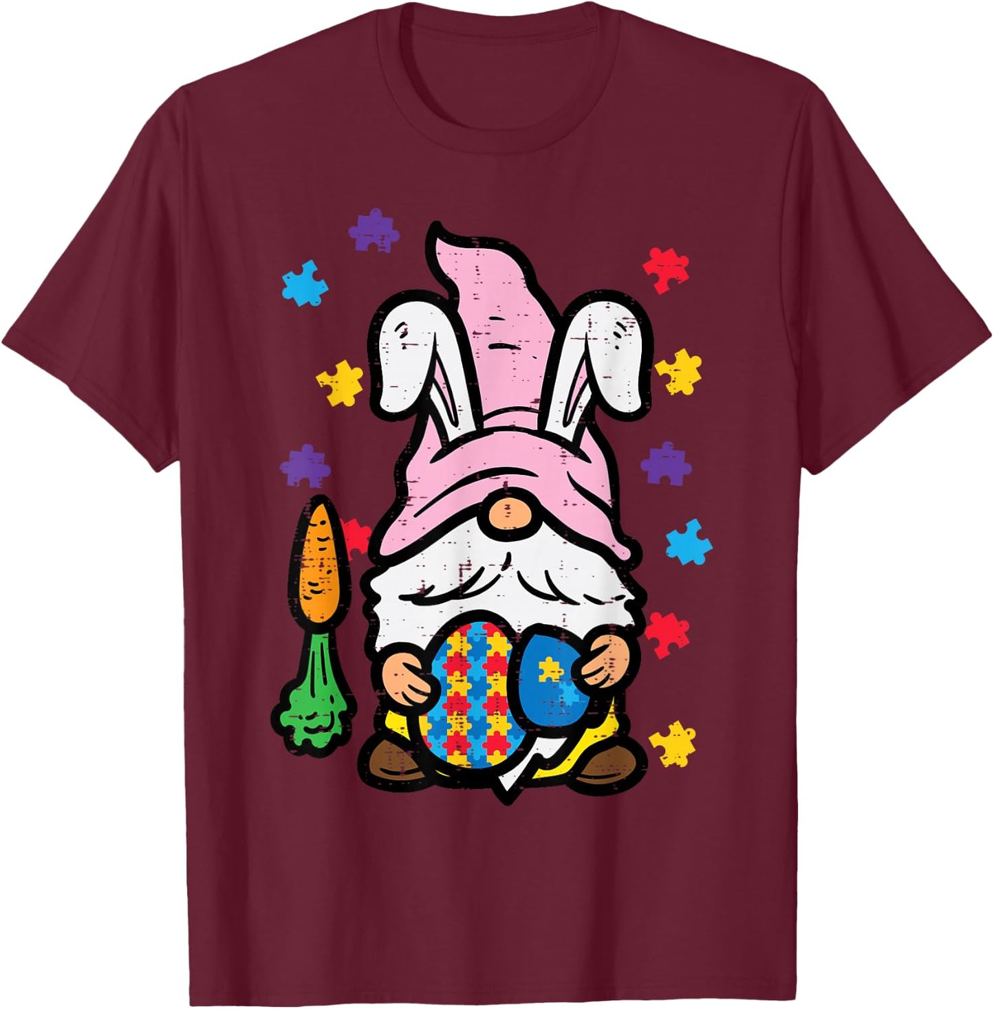 Easter Gnome Bunny Autism Awareness Spring Men Women Kids T-Shirt - T-Shirt | Maroon
