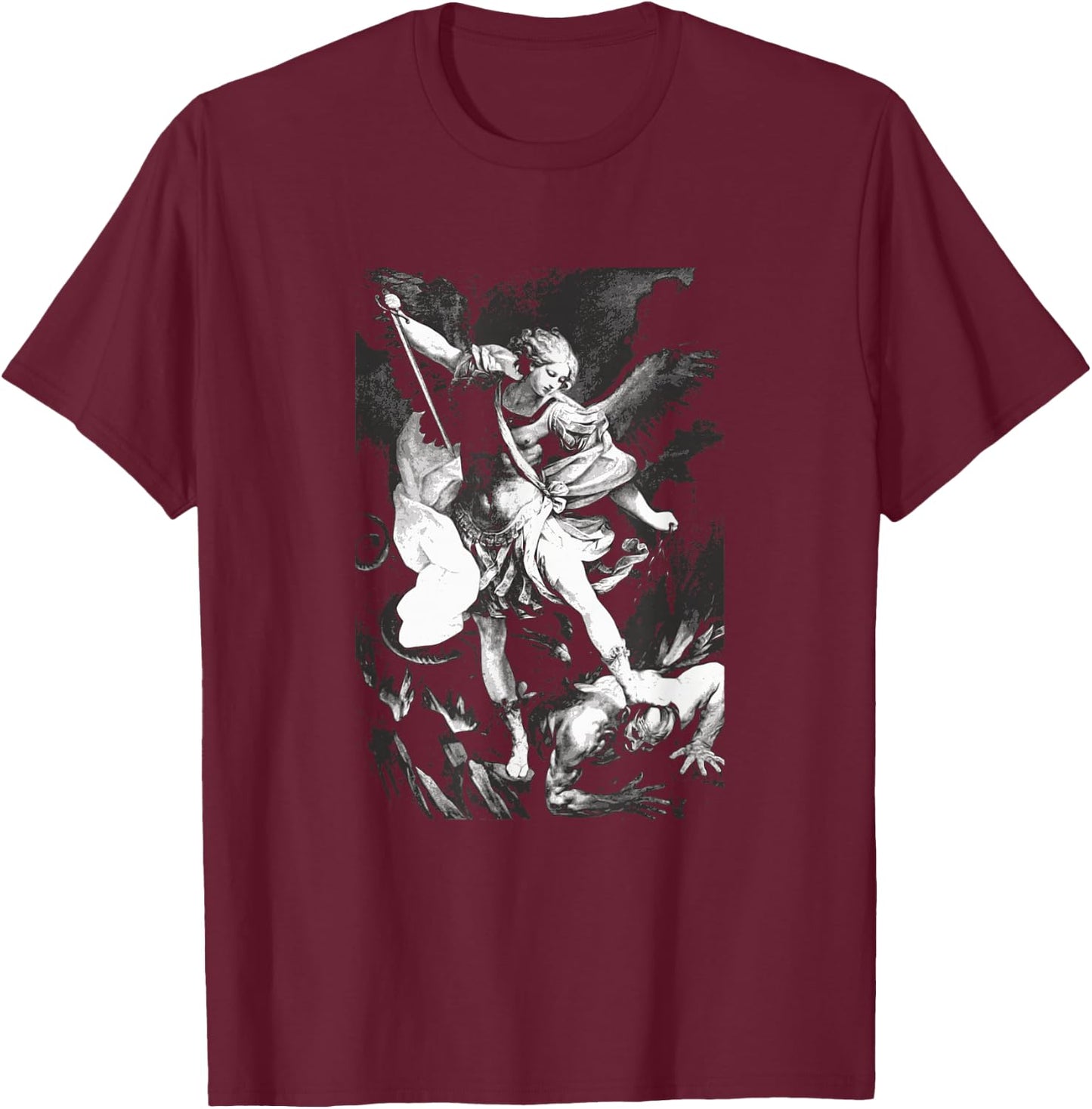 Saint Michael Archangel Angel Catholic Patron T-Shirt - T-Shirt | Maroon