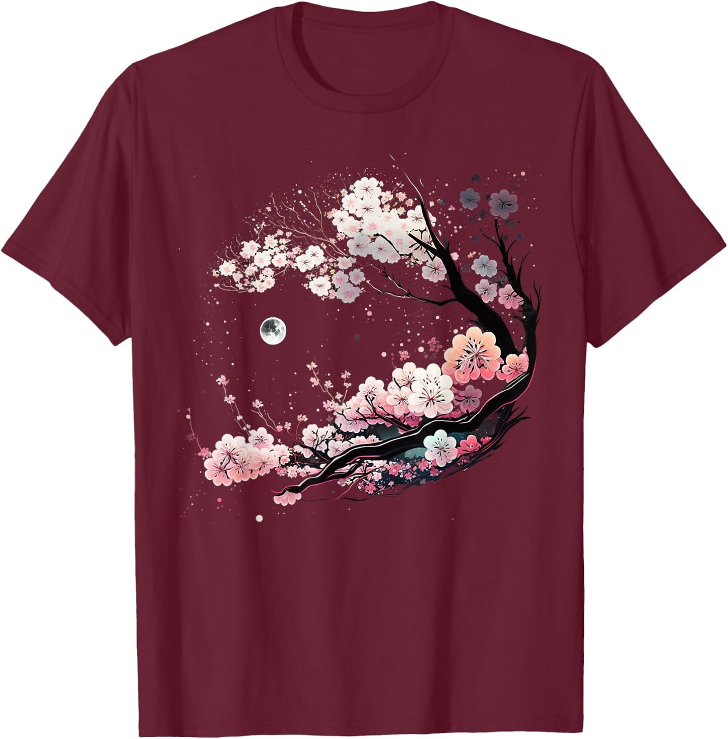 Japanese Sakura Garden Geisha Mount Fuji Cherry Blossom T-Shirt - T-Shirt | Maroon