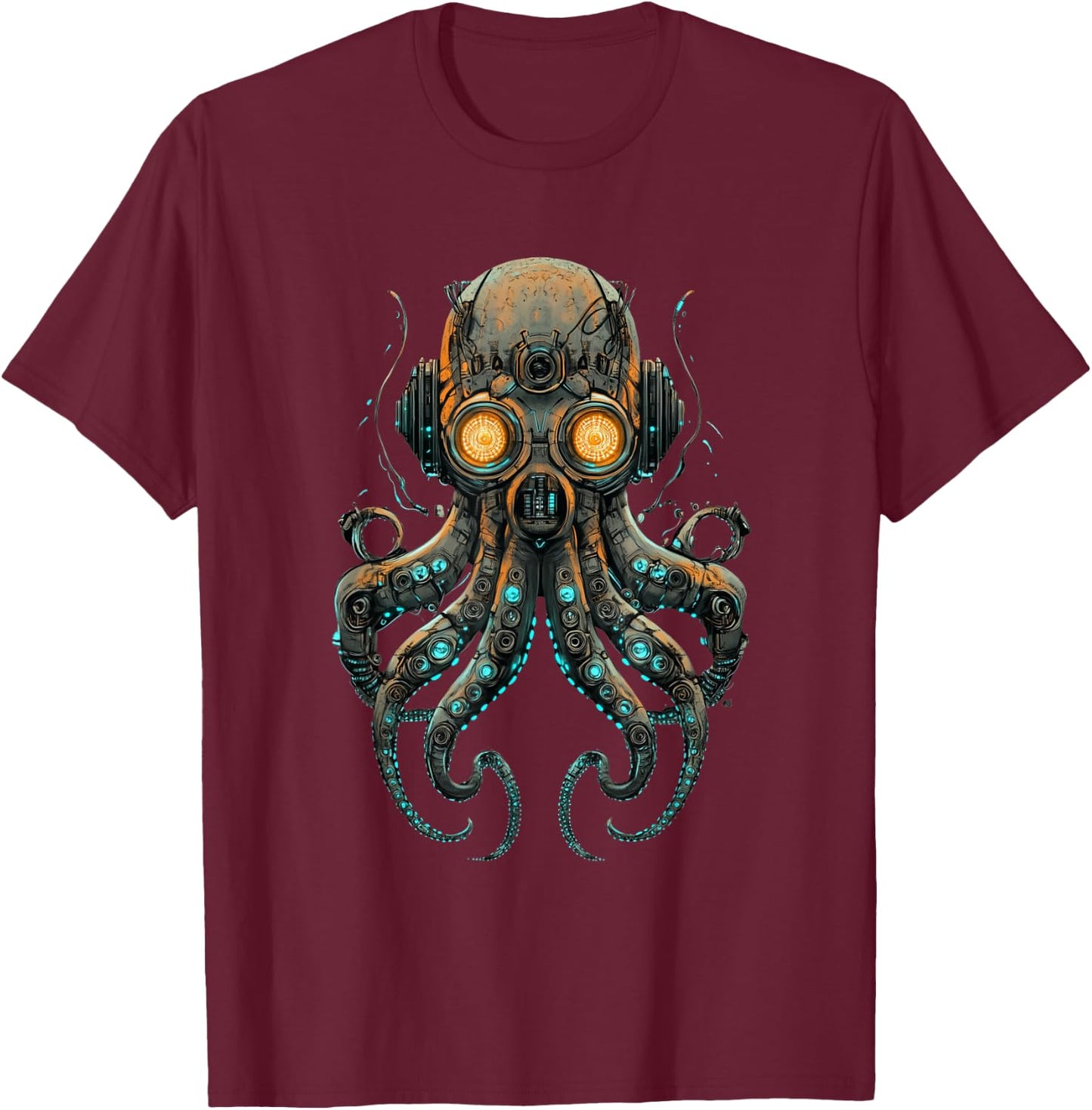 Octopus Cyborg Steampunk T-Shirt - T-Shirt | Maroon