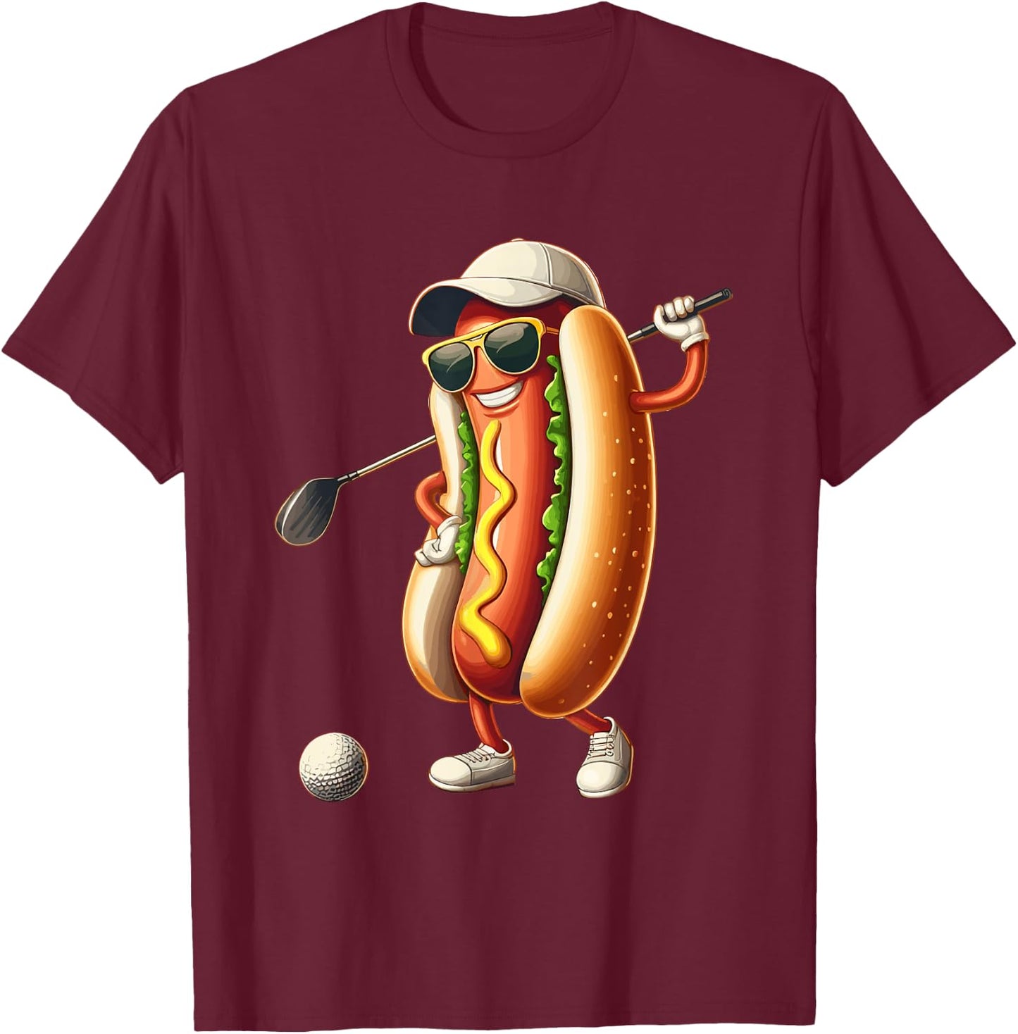 Golfing Hotdog Funny Golf Hot Dogs Lover Golfer Print Art Women Kids T-Shirt - T-Shirt | Maroon