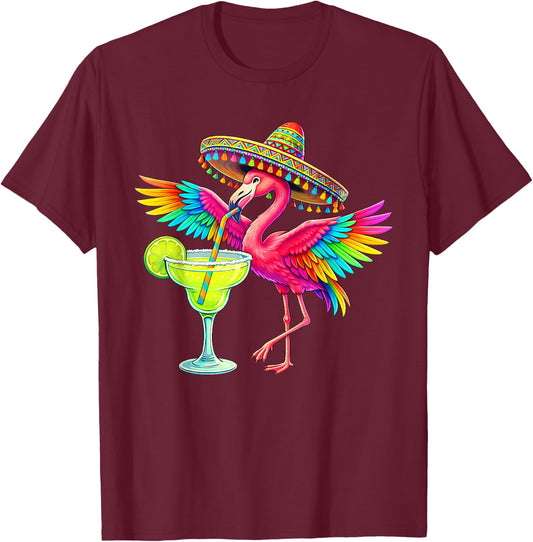 Cinco De Mayo Flamingo Margarita Mexican Poncho Men Women T-Shirt - T-Shirt | Maroon