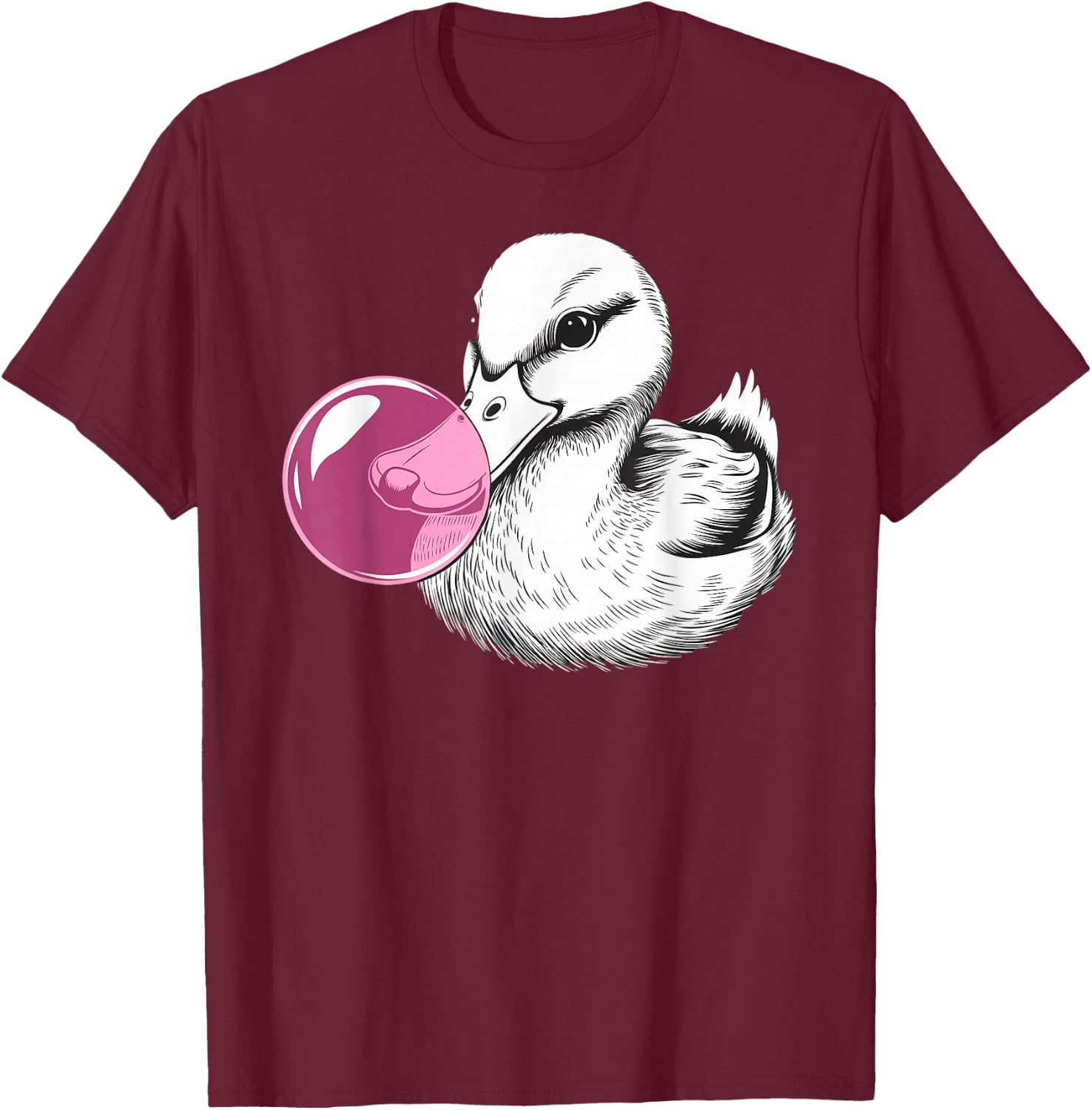 Cute Duck on pink bubble gum Duck T-Shirt - T-Shirt | Maroon