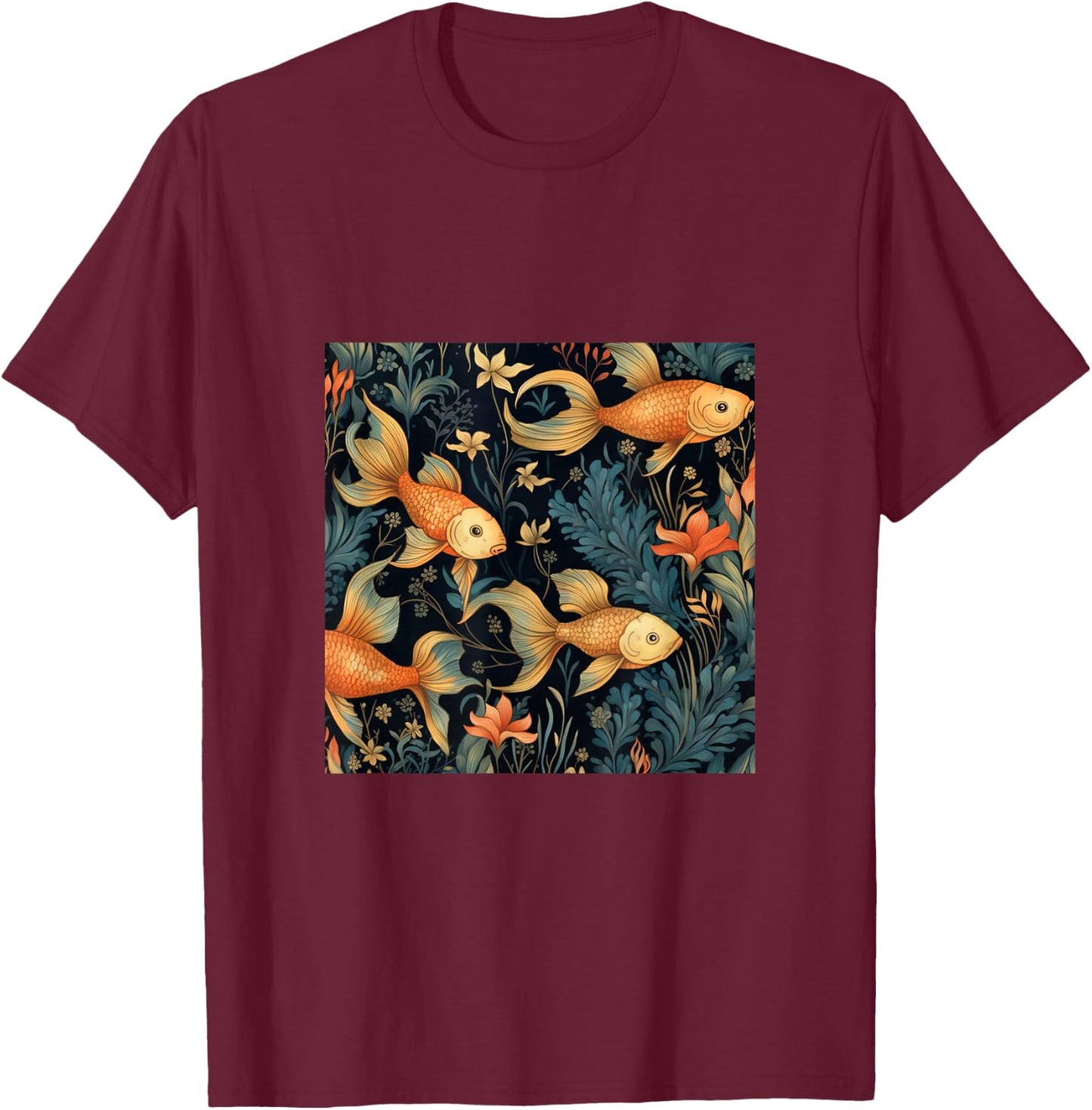 Goldfish Pattern T-Shirt - T-Shirt | Maroon