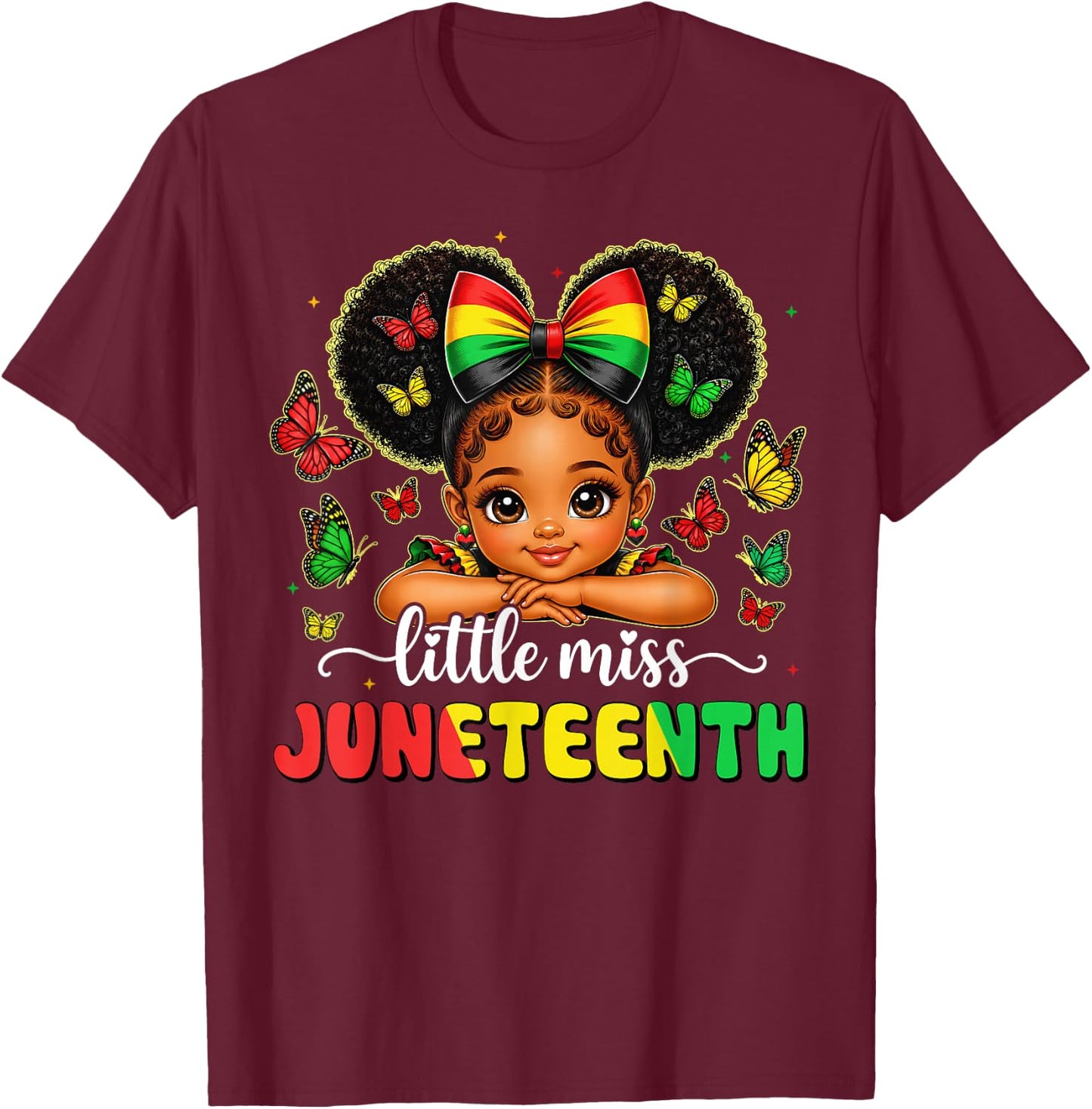 Little Miss Juneteenth Shirt Black African June 19th Girls T-Shirt - T-Shirt | Maroon