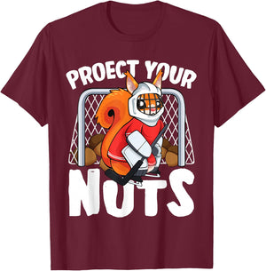 Protect Your Nuts Funny Squirrel Ice Hockey Goalie T-Shirt - T-Shirt | Maroon