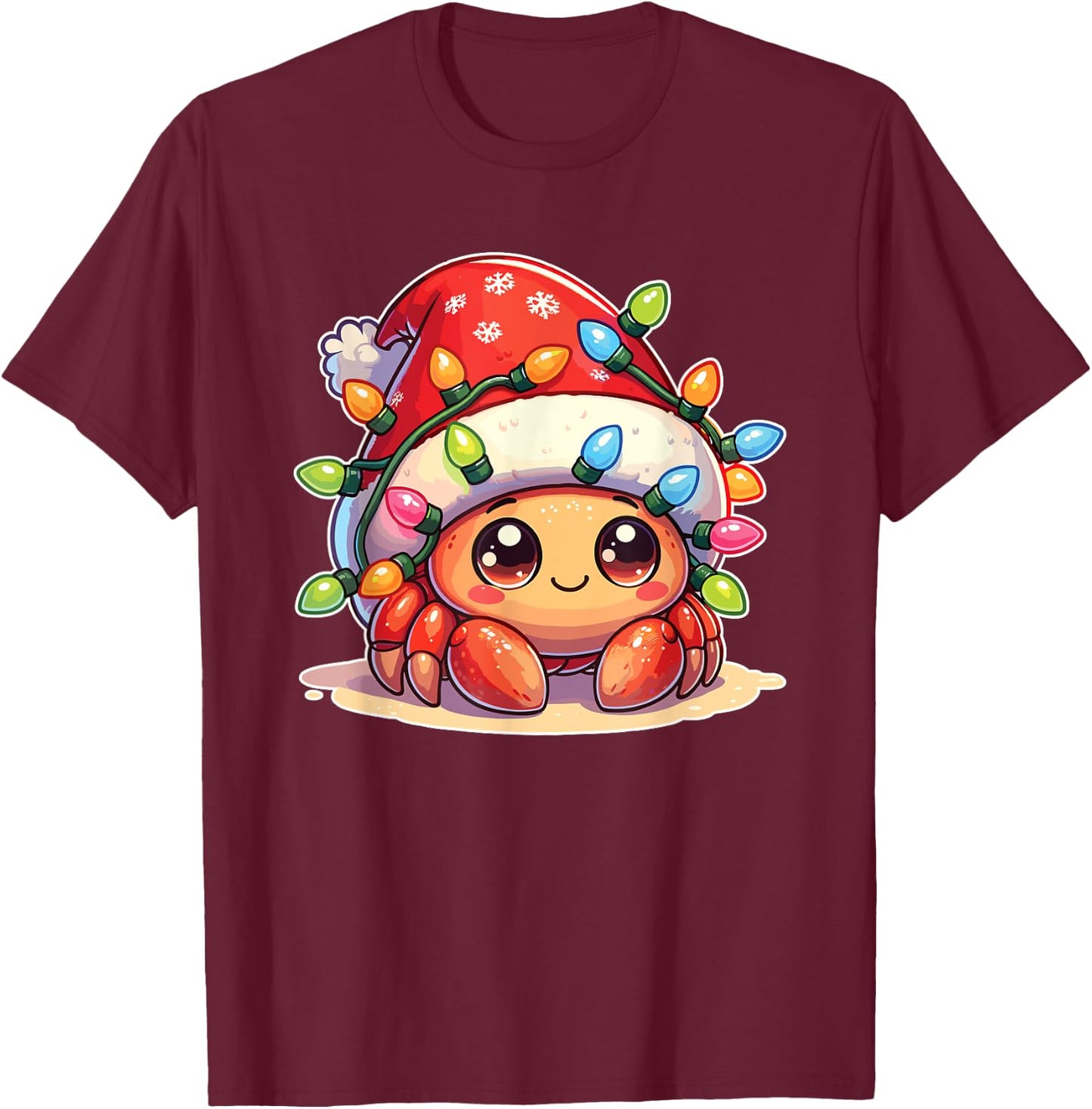 Santa Hat Christmas Fairy Lights Hermit Crab T-Shirt - T-Shirt | Maroon