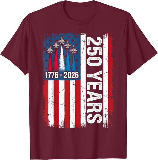 250 Anniversary USA Flag Fighter Jets 4th of July 250 Years T-Shirt - T-Shirt | Maroon