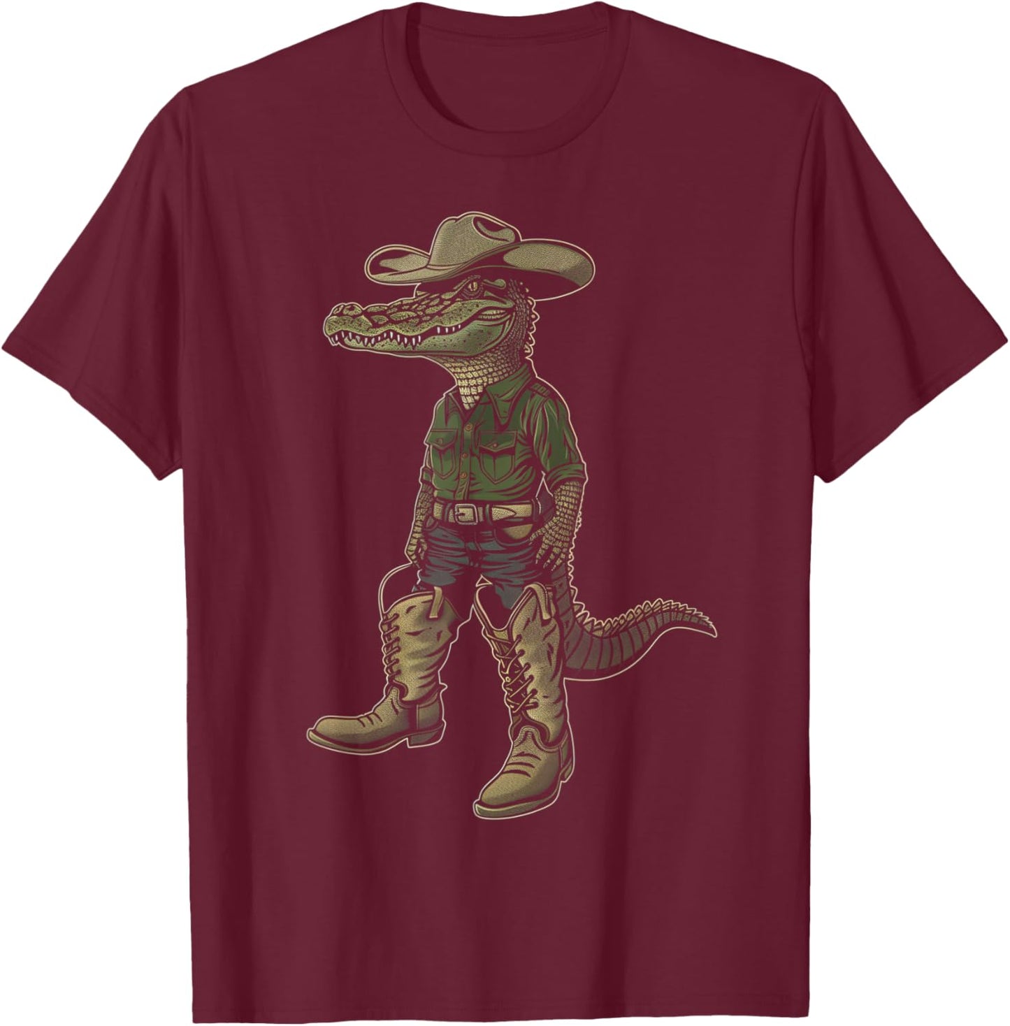 Alligator Cowboy Hat Gator Crocodile Reptile Lover Funny T-Shirt - T-Shirt | Maroon