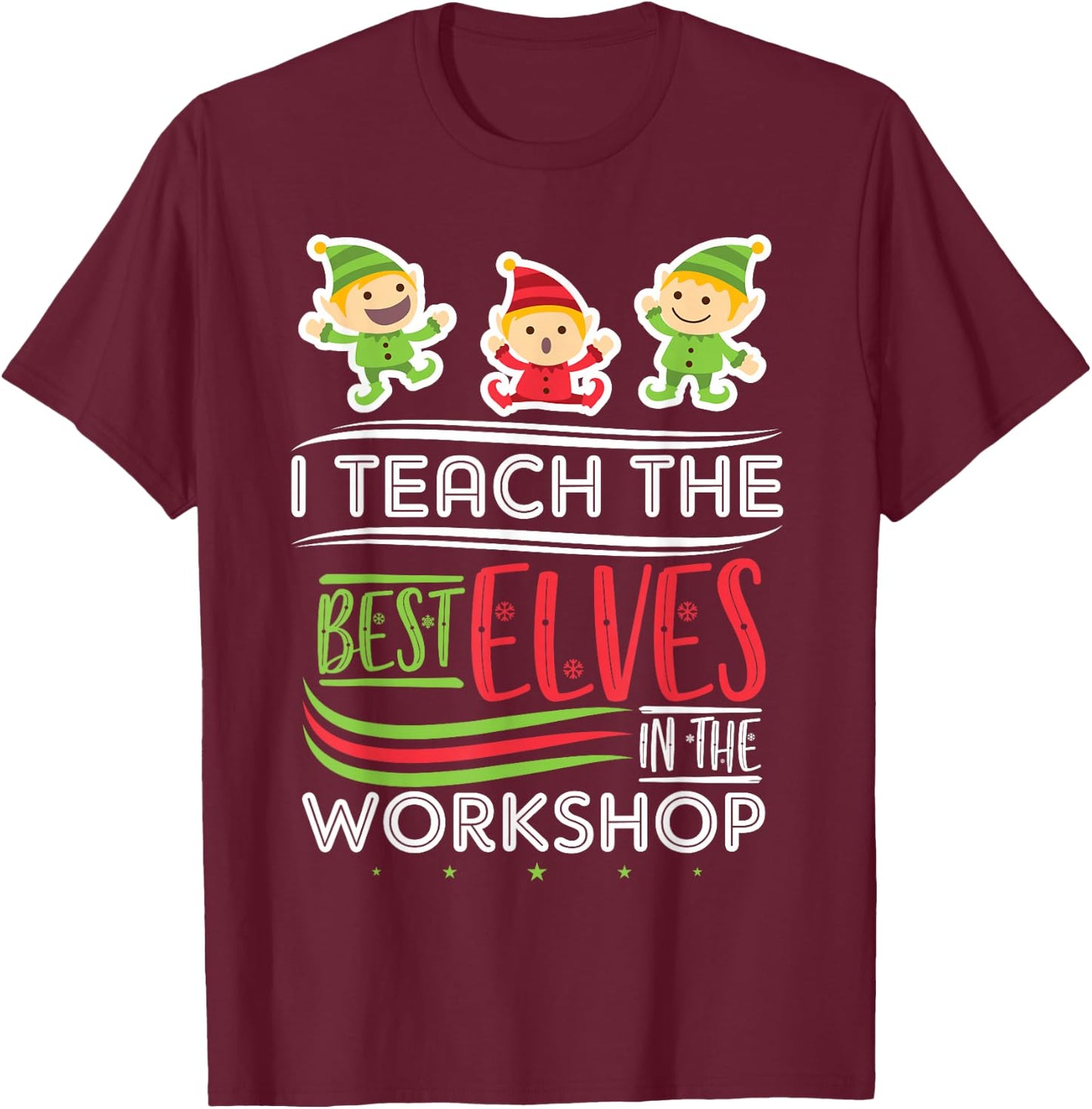 Christmas Teacher Elf T-Shirt - T-Shirt | Maroon