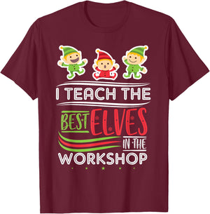 Christmas Teacher Elf T-Shirt - T-Shirt | Maroon