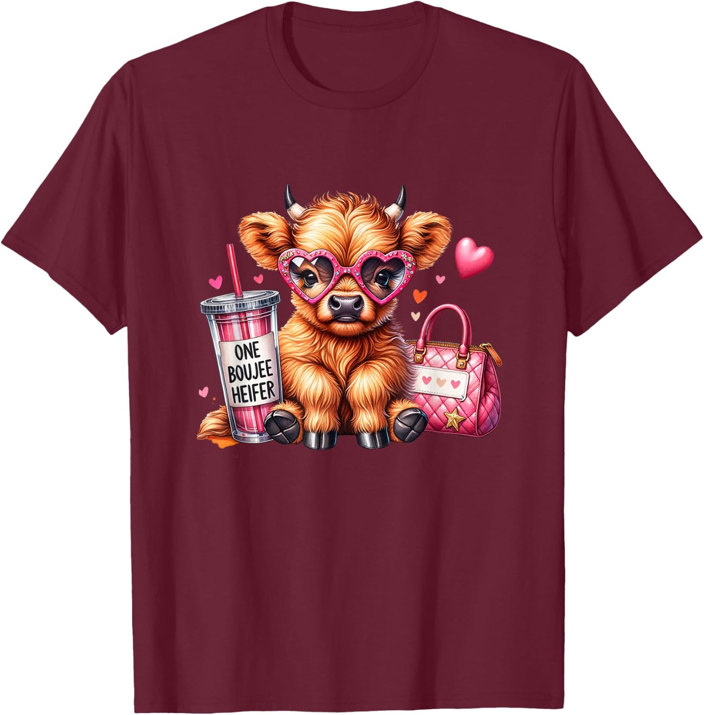 Adorable Highland Cow One Boujee Heifer T-Shirt - T-Shirt | Maroon