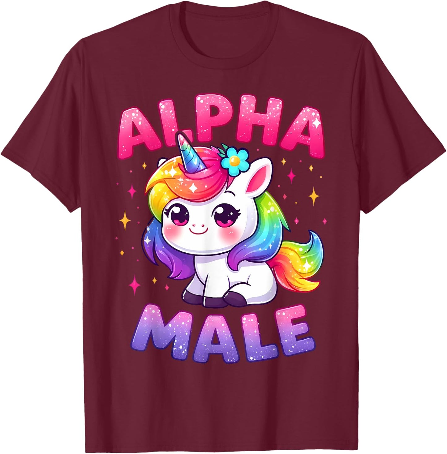 Funny Ironic Alpha Unicorn Sarcastic Girly Sparkle Rainbow T-Shirt - T-Shirt | Maroon