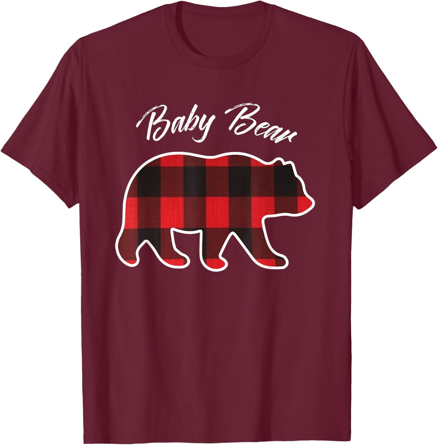 Baby Bear | Matching Family Christmas Red Plaid Pajama T-Shirt - T-Shirt | Maroon