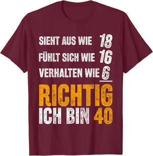 Vintage 40 Man Funny Gift 40th Birthday , black T-Shirt - T-Shirt | Maroon